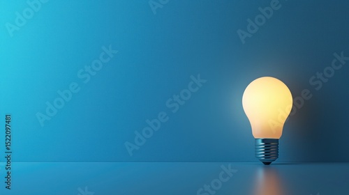 A glowing light bulb on a blue background