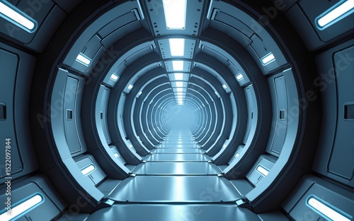Science fiction interior scene - sci-fi corridor 3d illustrations. High quality
