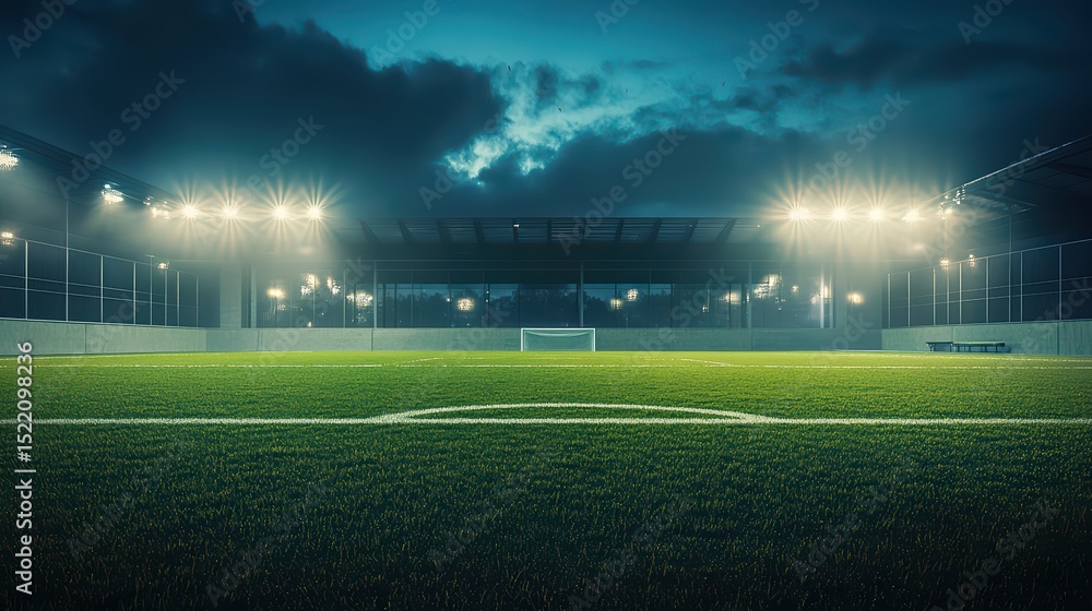 Obraz premium Empty Soccer Field Night Stadium.