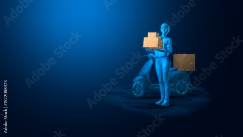 Wallpaper Mural A stylized image of a person holding boxes, representing innovation in logistics and delivery services. Torontodigital.ca