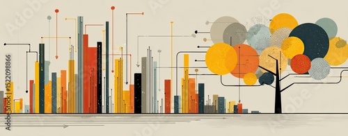 Bar Flowchart Analytics in Bar Flowchart Analytics Structure with Visual Data Interpretation Colorful abstract graph with tree elements.