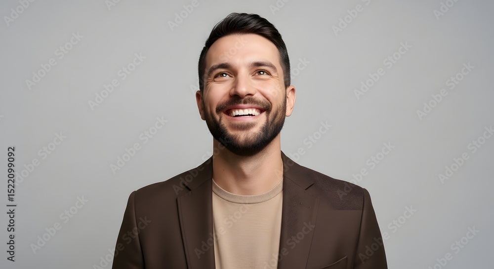Portrait of smiling man looking up wearing blazer for professional headshot and business profile picture
