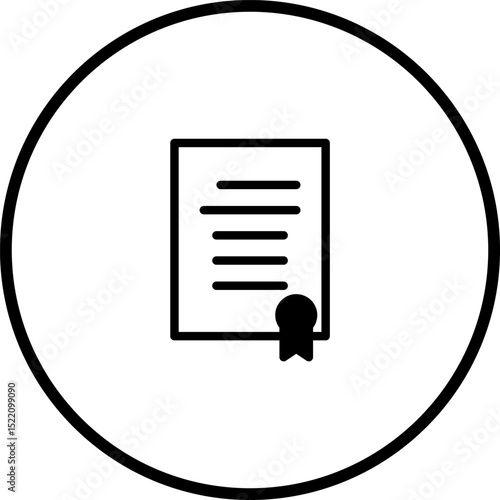 Document Icon in Circle Frame: Symbol of Certification and Achievement in Outline Style