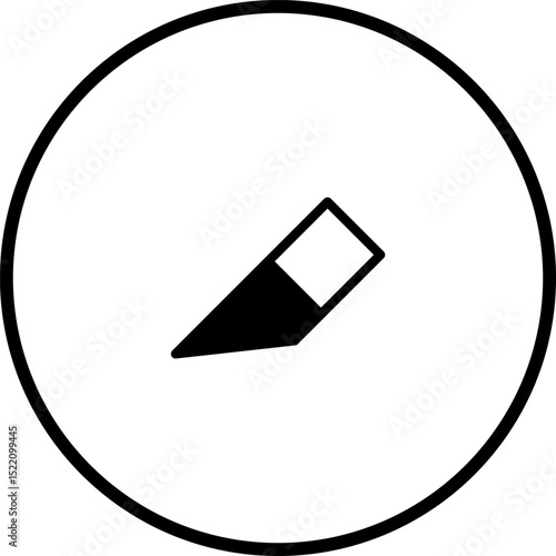 Simple graphic depiction of an eraser in a circle, black and white icon