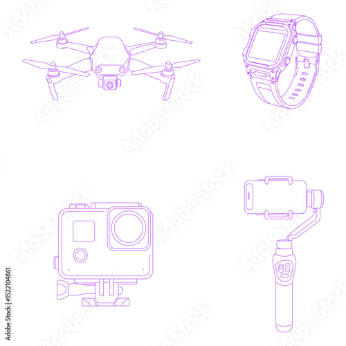 outdoor smart device collection lineart illustration