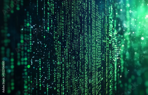 Abstract background with a green gradient, dots, and waves on a dark blue backdrop, vector illustration. Big data technology concept.