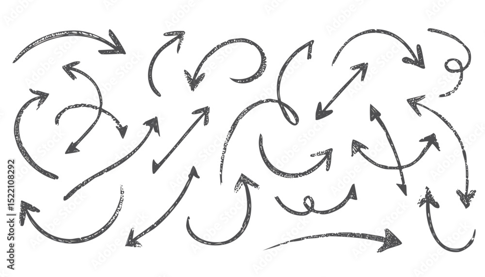 Obraz premium Arrow vector. Hand drawn line icon set. Brush curve doodle arrow. Sketch up down marker, crayon, black stroke background. Vector line scribble.arrow, vignetting, curve, direction, doodle, down,