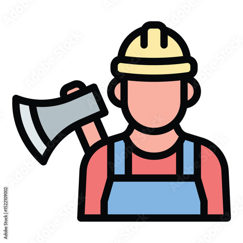 Lumberjack icon flat line style illustration representing forestry workers and timber harvesting, suitable for logging, outdoor labor, and nature-related projects