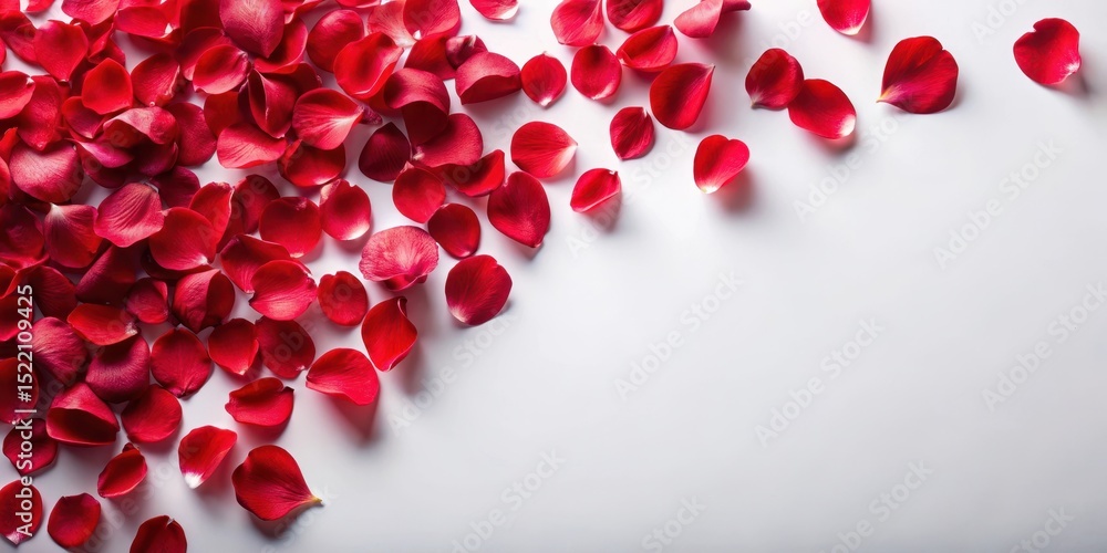Red flower petals scattered on a white or light-colored background, creating a soft and romantic pattern, with a subtle gradient effect to enhance the colors , white background, gradient effect Red flower petals scattered on a white or light-colored background, creating a soft and romantic pattern, with a subtle gradient effect to enhance the colors , white background, gradient effect