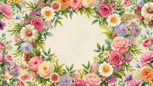Floral Wreath Background Seamless Pattern , flowers, garden,  flowers, garden, classic design, botanical, stems, ornamental
