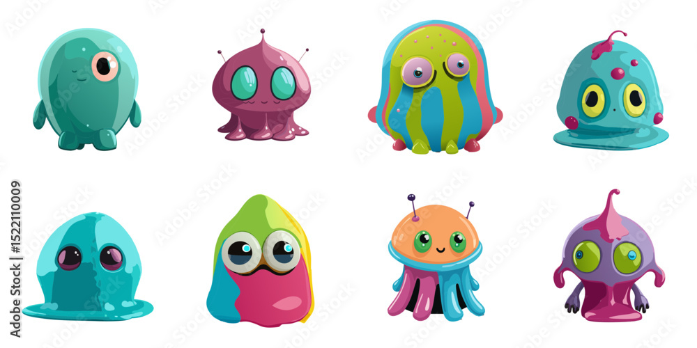 Obraz premium Multiple vector illustrations of slime-type aliens