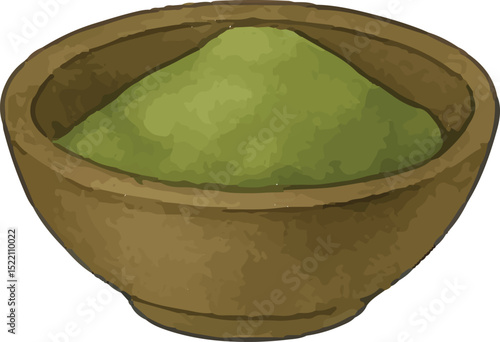 A rustic bowl of matcha powder with a traditional bamboo whisk, representing the art of matcha preparation in Japanese tea ceremonies
