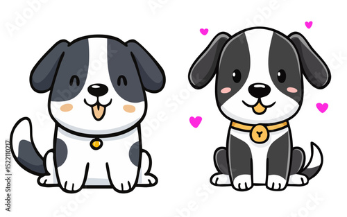 白黒柄の犬のイラストセット