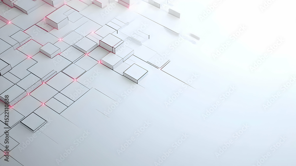 Fototapeta premium Abstract Geometric Pattern With White Cubes And Red Lines