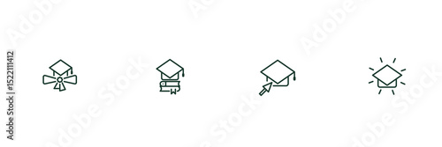 Set of toga hat graduation icon. Thin. 4 type design. Simple. Vector illustration.