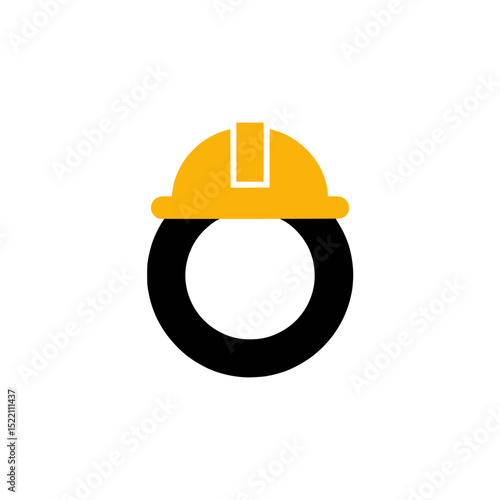 Letter O Logo with Yellow Construction Helmet, Modern and clean logo design featuring the letter O combined with a yellow hard hat, ideal for construction or labor branding.

