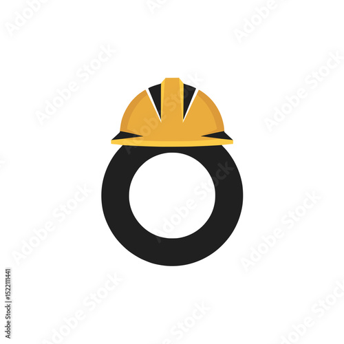Letter O Logo with Yellow Construction Helmet, Modern and clean logo design featuring the letter O combined with a yellow hard hat, ideal for construction or labor branding.

