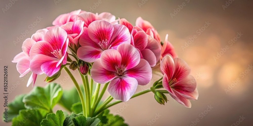 Delicate geranium flowers in a small, elegant bouquet, showcased against a neutral background, highlighting their vibrant petals and intricate details , close-up, still life Delicate geranium flowers in a small, elegant bouquet, showcased against a neutral background, highlighting their vibrant petals and intricate details , close-up, still life