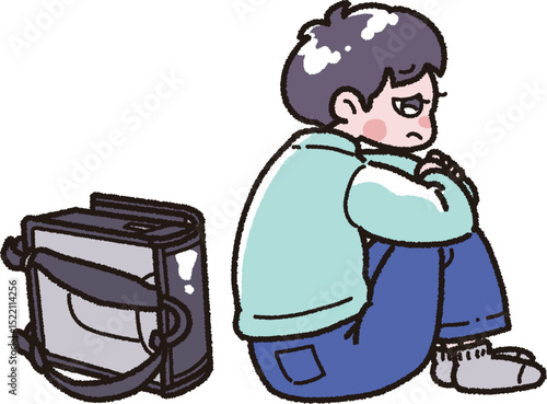 学校に行きたくない男の子のイラスト