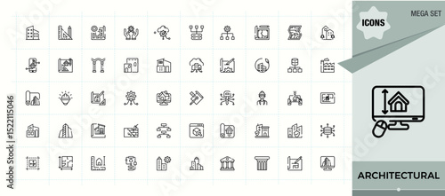 Architectural modern icon set. Plan icon collection. Icons for website. Featuring engineer, plan, drawing, project, architecture, home and more. Editable vector illustration.
