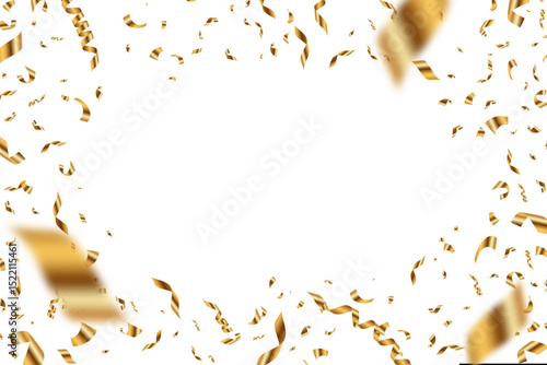 A festive background image featuring falling golden confetti and ribbons scattered across a white space. The shimmering metallic effect gives it an elegant, celebratory feel, ideal for party or event 