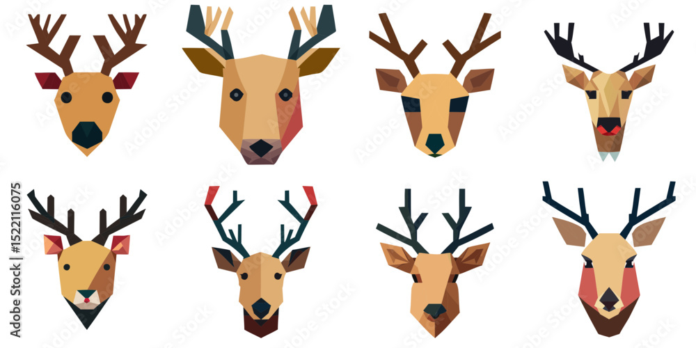 Fototapeta premium Multiple vector illustrations reindeer, low poly style