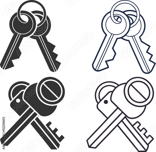 Silhouette Keys Flat Illustration in Simple Minimalist Style