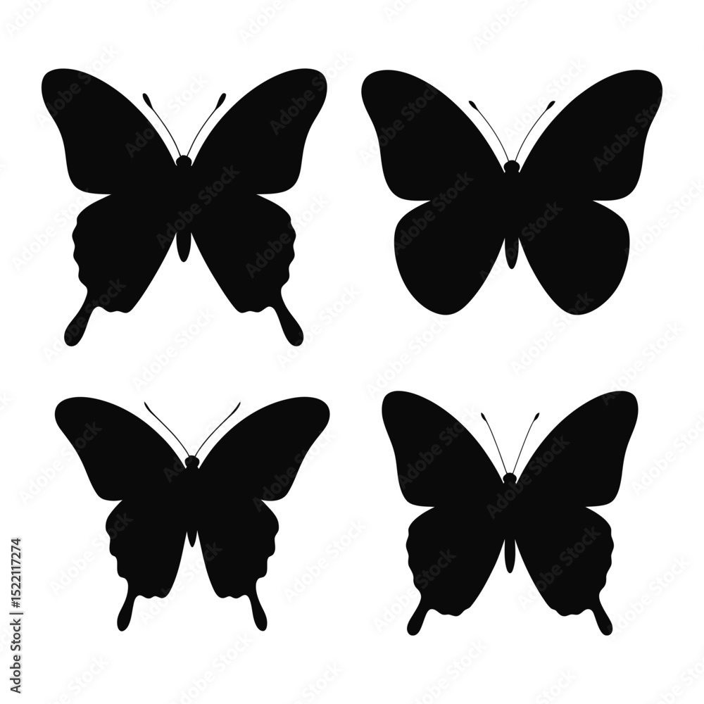 Blck butterfly vector silhouette illustration set Blck butterfly vector silhouette illustration set