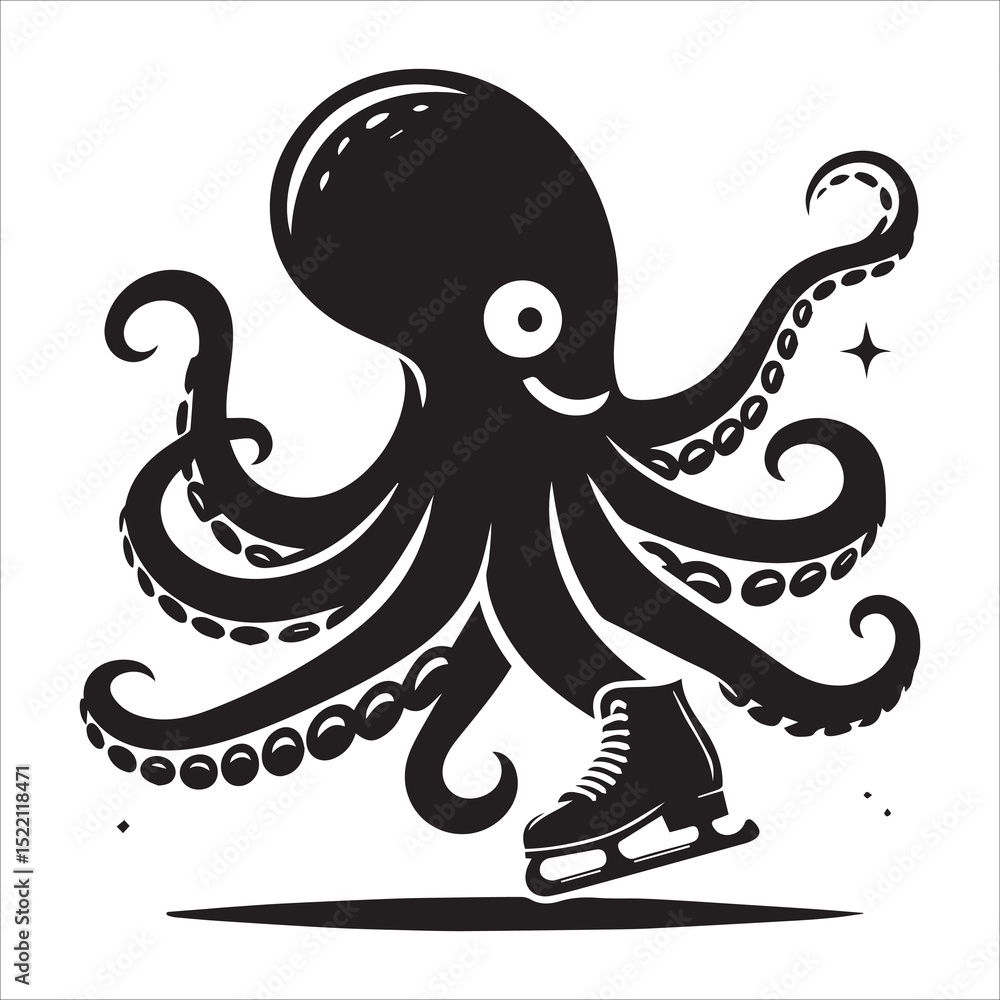 Octopus skating silhouette vector Octopus skating silhouette vector