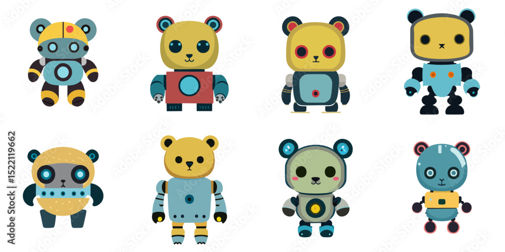 Fototapeta premium Multiple vector illustrations cute bear robot