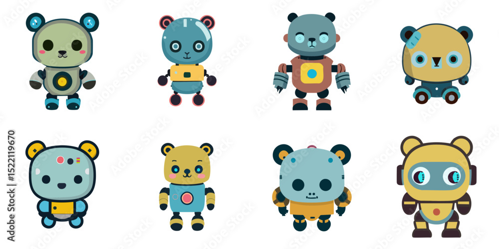 Obraz premium Multiple vector illustrations cute bear robot