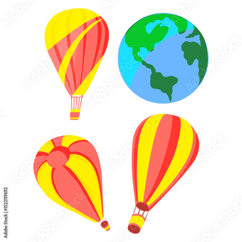 Floating Pink and Yellow Air Balloons – Vector for Kids or Travel Theme