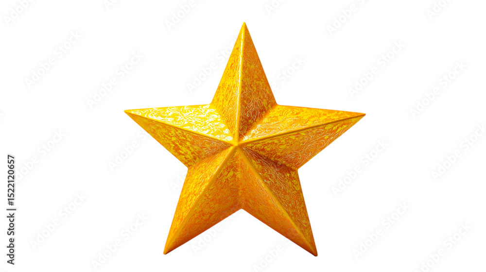 A shiny golden star with a textured surface against a plain black background in a studio shot on transparent background A shiny golden star with a textured surface against a plain black background in a studio shot on transparent background