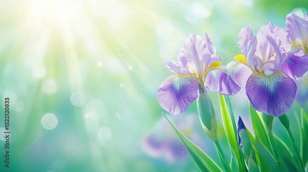 Whispers of Spring: Delicate iris flowers, bathed in sunlight, exude a sense of peace and renewal. Each petal is a brushstroke of nature's artistry, dancing with the soft glow of the sun's caress. Whispers of Spring: Delicate iris flowers, bathed in sunlight, exude a sense of peace and renewal. Each petal is a brushstroke of nature's artistry, dancing with the soft glow of the sun's caress.