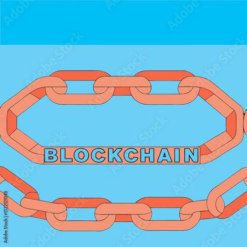 Illustration of blockchain chain on a blue background