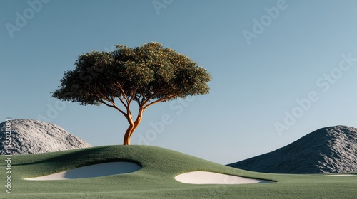 Golf course fairway with tree