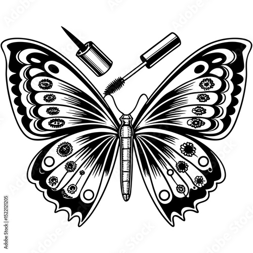 Detailed butterfly with mascara and eyeliner illustration