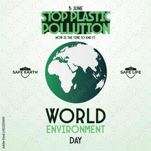 World environment day design promoting stop plastic pollution and safe earth with globe illustration