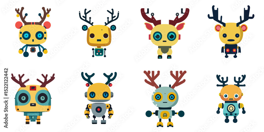 Naklejka premium Multiple vector illustrations cute deer robot