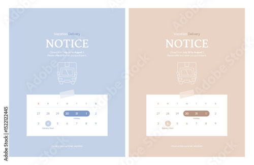 summer vacation delivery notice pop-up