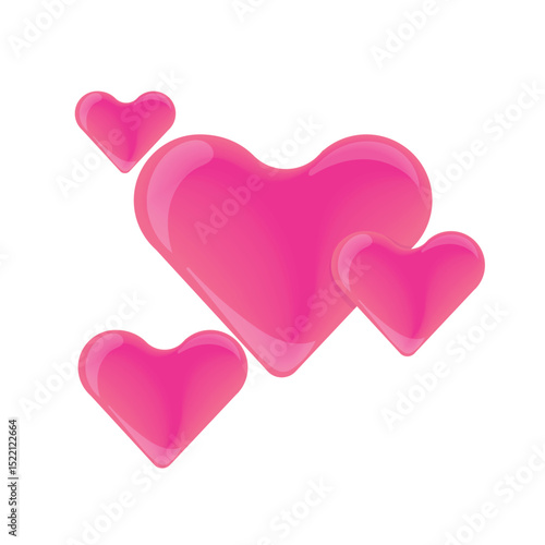 Vector illustration of glossy pink hearts in a playful cartoon style. Ideal for Valentine’s Day, love messages, romantic content, stickers, apps, cards, and social media decorative elements.