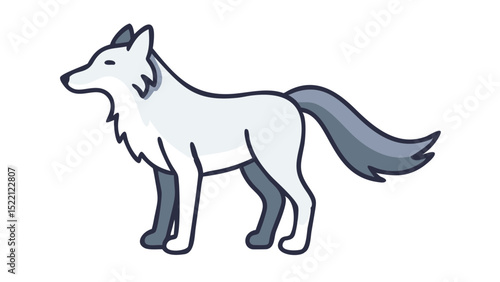 Cute and Expressive Icon Logo of a Regal Wolf with a Graceful Neck Arch, Defined Hackles, and a Prominent Tail