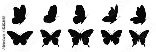 Flying butterflies black silhouette set isolated on white background vector art

