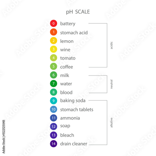 PH Scale. Gauge for acid and alkaline balance. Scale indicator for litmus paper test. Flat Vector illustration.