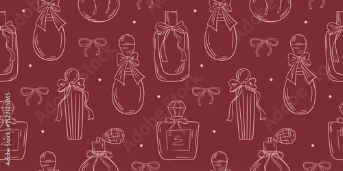 Vintage pattern with perfume bottles and bows