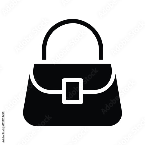 A stylish black leather handbag with a lock, perfect for fashion, luxury, and personal elegance, isolated as a vector illustration silhouette icon