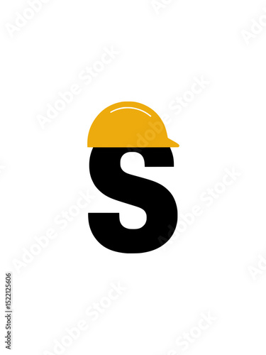 Letter S Logo with Yellow Hard Hat, Bold and clean logo design of the letter S wearing a yellow construction helmet, representing safety, labor, and building industries.

