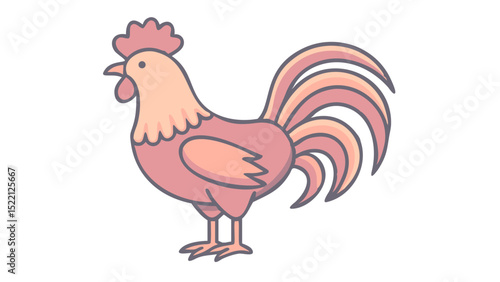 Cute and Expressive Icon Logo of a Regal Rooster with a Graceful Comb Curve, Defined Tail Feathers, and Sharp Spurs