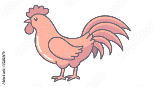 Cute and Expressive Icon Logo of a Regal Rooster with a Graceful Comb Curve, Defined Tail Feathers, and Sharp Spurs