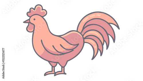 Cute and Expressive Icon Logo of a Regal Rooster with a Graceful Comb Curve, Defined Tail Feathers, and Sharp Spurs